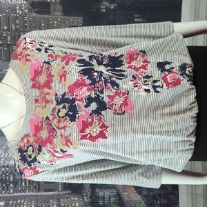 White Stags sz M Cotton Blend Striped Floral Shimmering Top with Elastic Waist